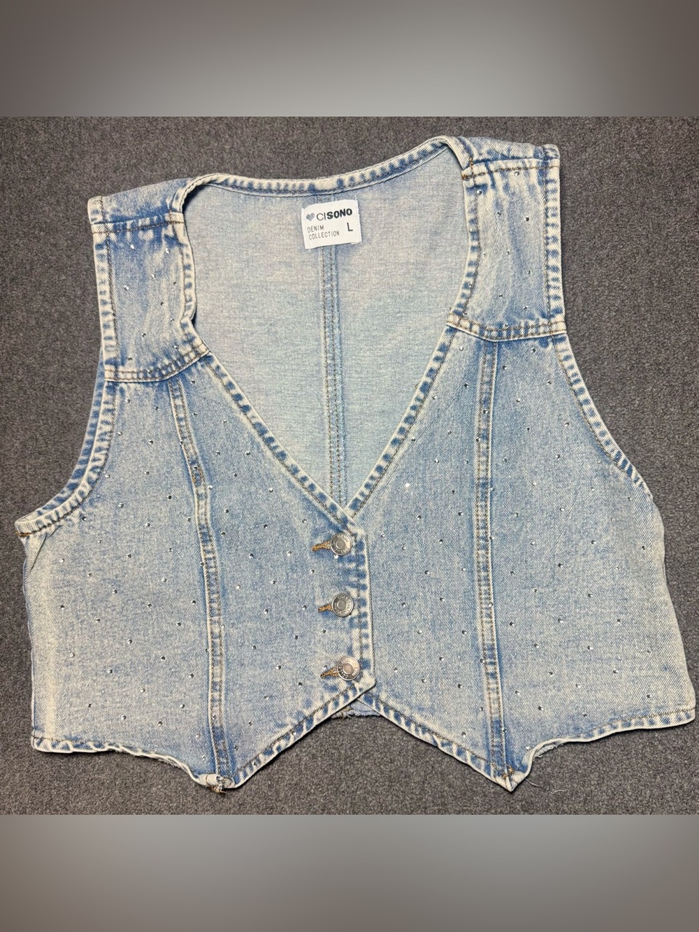 Ci Sono Light Blue Denim Vest with Stud Accents